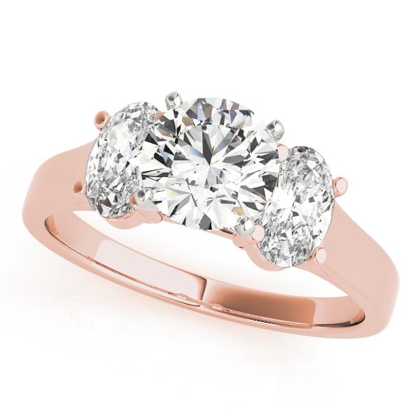 Triple Trellis with Oval side stones Round Engagement Ring - Elgrissy Diamonds