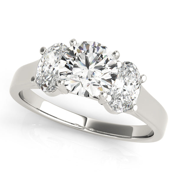 Triple Trellis with Oval side stones Round Engagement Ring - Elgrissy Diamonds
