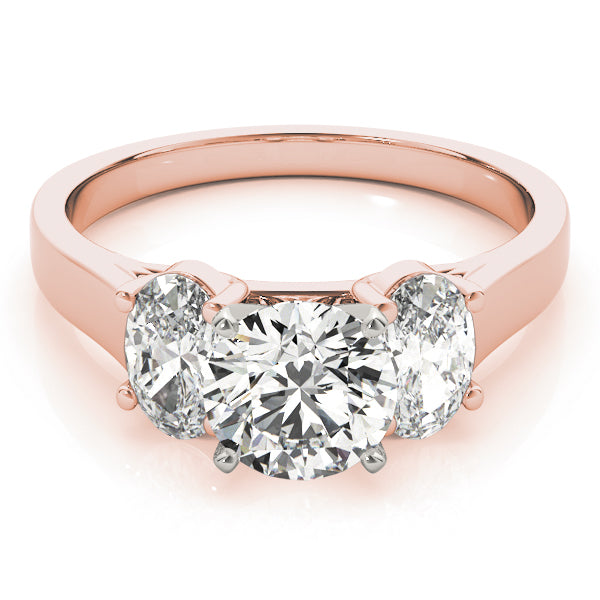 Triple Trellis with Oval side stones Round Engagement Ring - Elgrissy Diamonds
