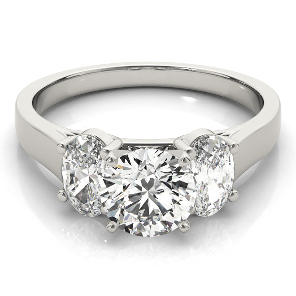 Triple Trellis with Oval side stones Round Engagement Ring - Elgrissy Diamonds