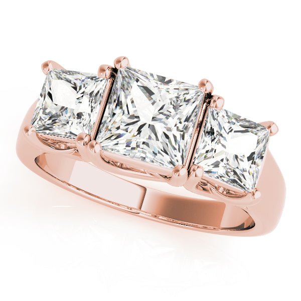 Classic Three Stones Trellis Princess Cut Engagement Ring - Elgrissy Diamonds