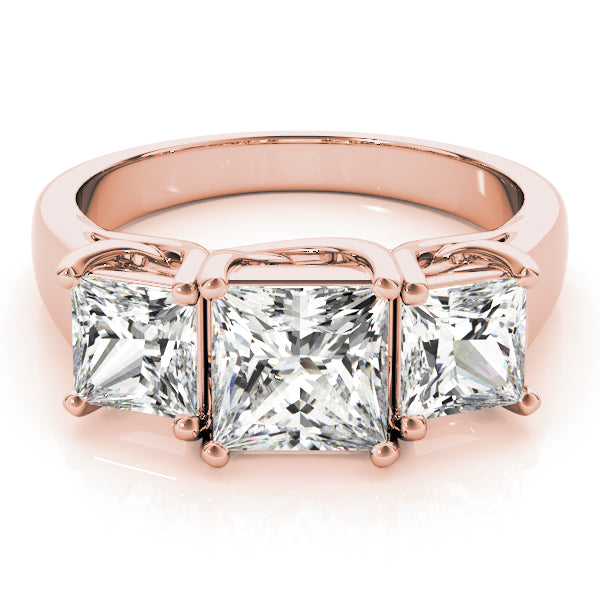 Classic Three Stones Trellis Princess Cut Engagement Ring - Elgrissy Diamonds