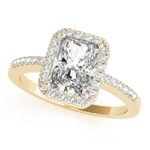 Halo Pavé Knife Edge Filigree Emerald Cut Engagement Ring - Elgrissy Diamonds