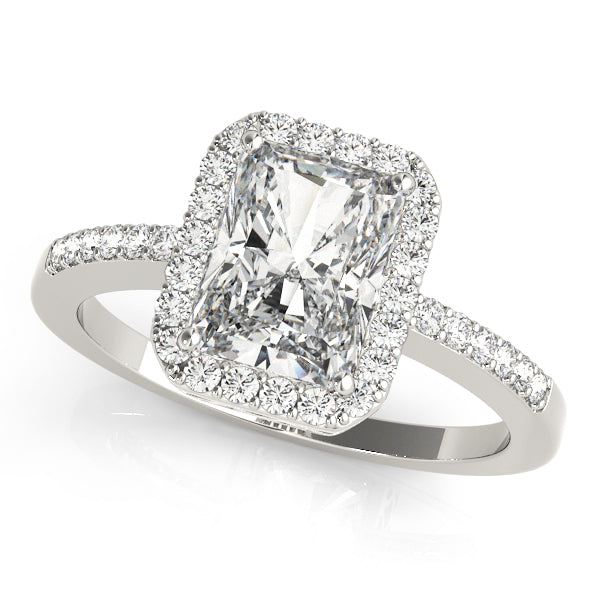 Halo Pavé Knife Edge Filigree Emerald Cut Engagement Ring - Elgrissy Diamonds
