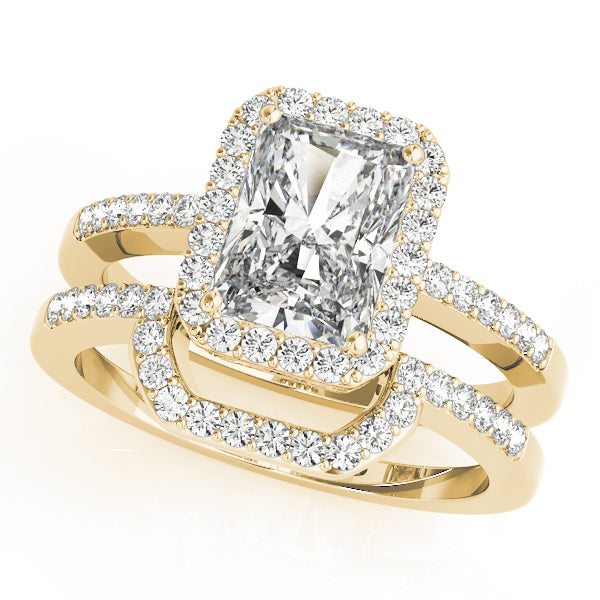 Halo Pavé Knife Edge Filigree Emerald Cut Engagement Ring - Elgrissy Diamonds