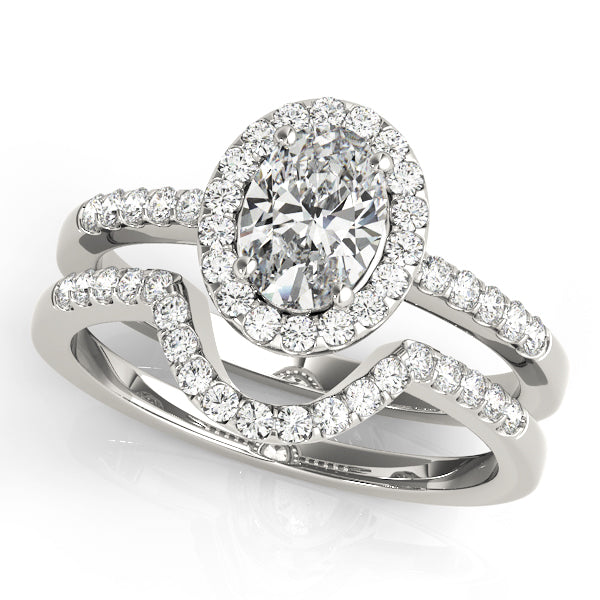 Oval Halo Knife Edge Pavé Engagement Ring - Elgrissy Diamonds