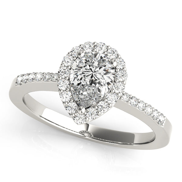 Pavé Tapered Halo Pear Shape Engagement Ring - Elgrissy Diamonds