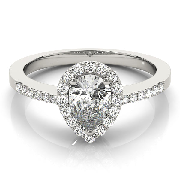 Pavé Tapered Halo Pear Shape Engagement Ring - Elgrissy Diamonds