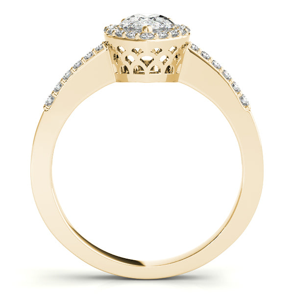 Pavé Tapered Halo Pear Shape Engagement Ring - Elgrissy Diamonds