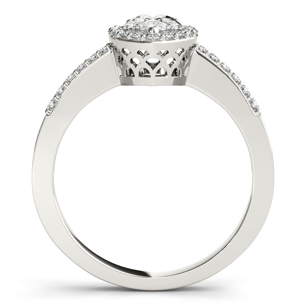 Pavé Tapered Halo Pear Shape Engagement Ring - Elgrissy Diamonds