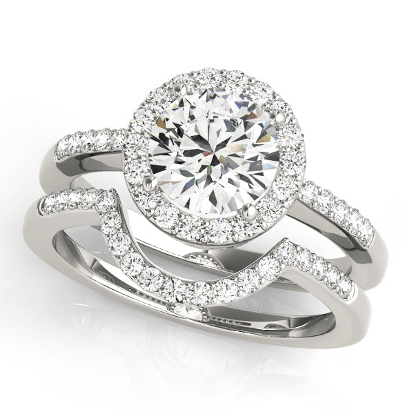 Halo Pavé Knife Edge Round Engagement Ring - Elgrissy Diamonds