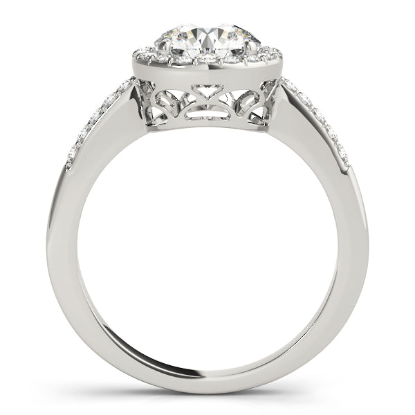 Halo Pavé Knife Edge Round Engagement Ring - Elgrissy Diamonds