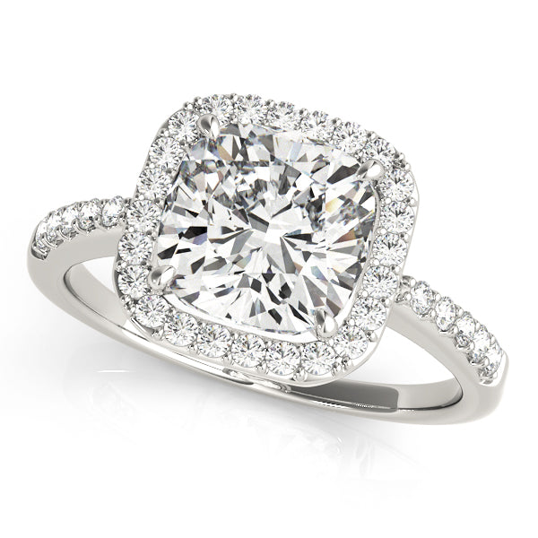 Cushion Halo Knife Edge Pavé Engagement Ring - Elgrissy Diamonds