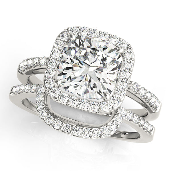 Cushion Halo Knife Edge Pavé Engagement Ring - Elgrissy Diamonds