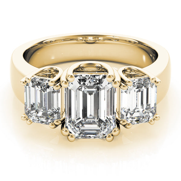 Three stones Double U Prong Emerald Cut Engagement Ring - Elgrissy Diamonds