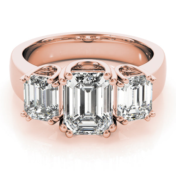 Three stones Double U Prong Emerald Cut Engagement Ring - Elgrissy Diamonds