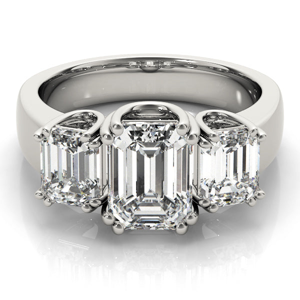 Three stones Double U Prong Emerald Cut Engagement Ring - Elgrissy Diamonds