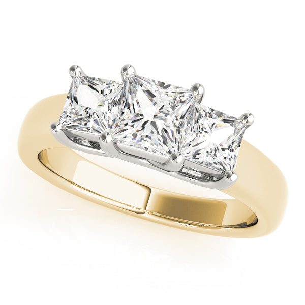 Three Stones Trellis Wide Band Princess Cut Engagement Ring - Elgrissy Diamonds