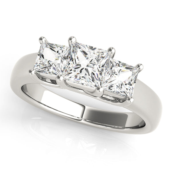 Three Stones Trellis Wide Band Princess Cut Engagement Ring - Elgrissy Diamonds