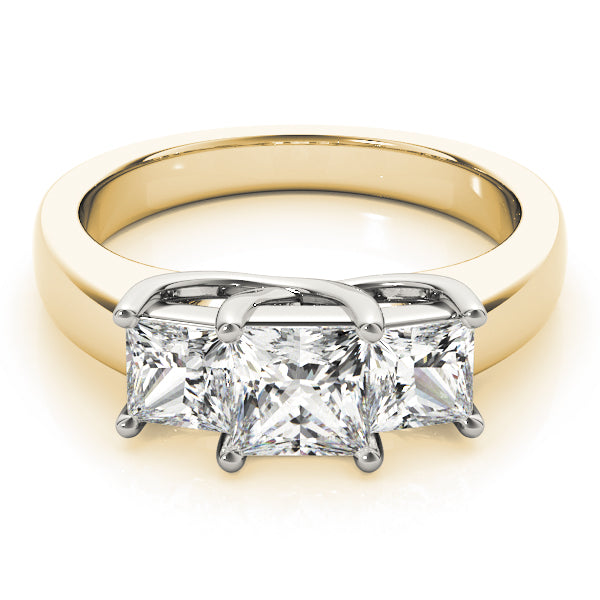 Three Stones Trellis Wide Band Princess Cut Engagement Ring - Elgrissy Diamonds