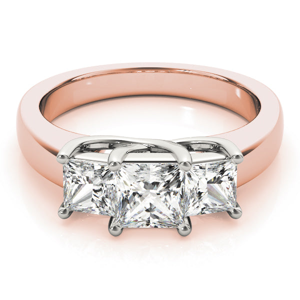 Three Stones Trellis Wide Band Princess Cut Engagement Ring - Elgrissy Diamonds