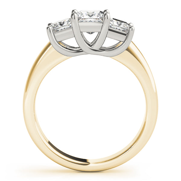 Three Stones Trellis Wide Band Princess Cut Engagement Ring - Elgrissy Diamonds