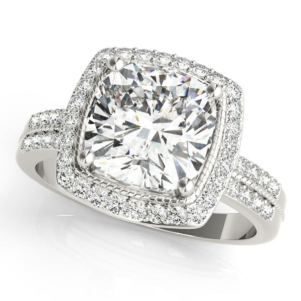 Art Deco Halo Cushion Engagement Ring - Elgrissy Diamonds