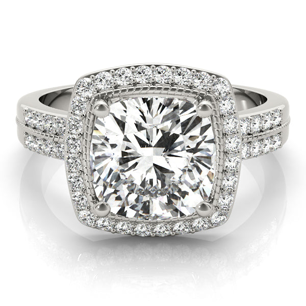 Art Deco Halo Cushion Engagement Ring - Elgrissy Diamonds