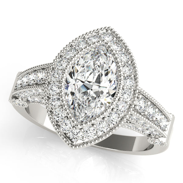 Marquise Vintage Halo Royal Pavé Diamond Engagement Ring - Elgrissy Diamonds