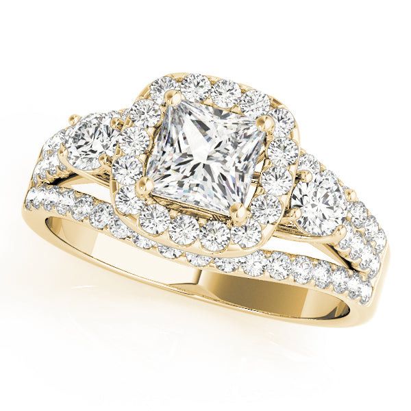 Three Stones Trellis Multi Rows Split Shank Princess Cut Engagement Ring - Elgrissy Diamonds