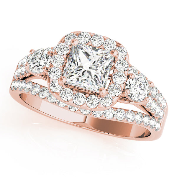 Three Stones Trellis Multi Rows Split Shank Princess Cut Engagement Ring - Elgrissy Diamonds