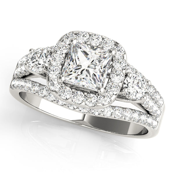 Three Stones Trellis Multi Rows Split Shank Princess Cut Engagement Ring - Elgrissy Diamonds