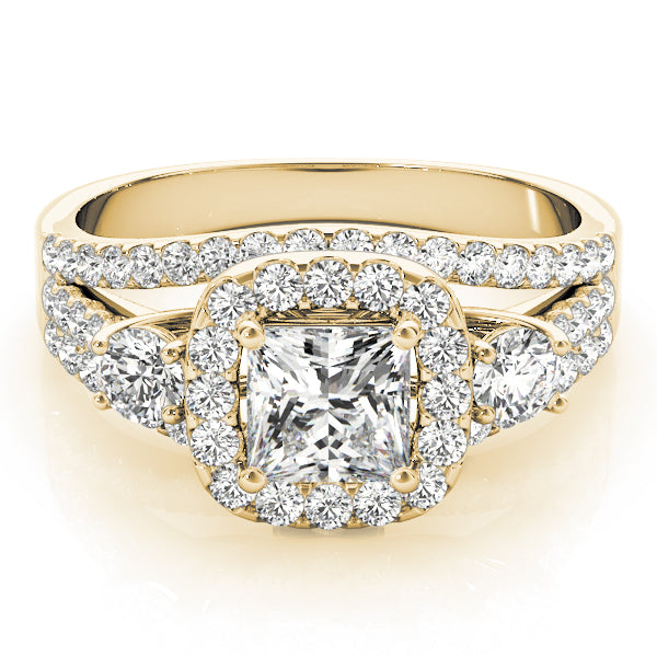 Three Stones Trellis Multi Rows Split Shank Princess Cut Engagement Ring - Elgrissy Diamonds