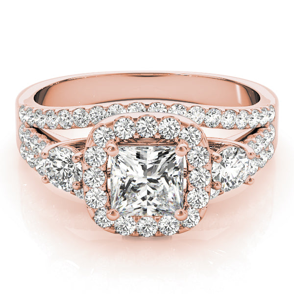 Three Stones Trellis Multi Rows Split Shank Princess Cut Engagement Ring - Elgrissy Diamonds