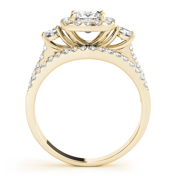 Three Stones Trellis Multi Rows Split Shank Princess Cut Engagement Ring - Elgrissy Diamonds