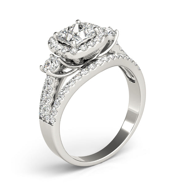 Three Stones Trellis Multi Rows Split Shank Princess Cut Engagement Ring - Elgrissy Diamonds