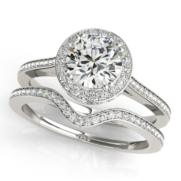 Bezel Double Edge Halo Flower Engagement Ring - Elgrissy Diamonds