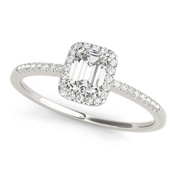 Halo with Pavé Shank Emerald Cut Engagement Ring - Elgrissy Diamonds