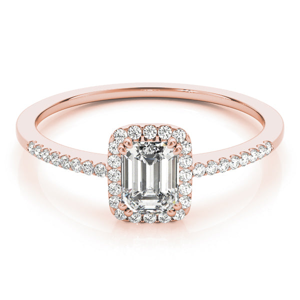 Halo with Pavé Shank Emerald Cut Engagement Ring - Elgrissy Diamonds