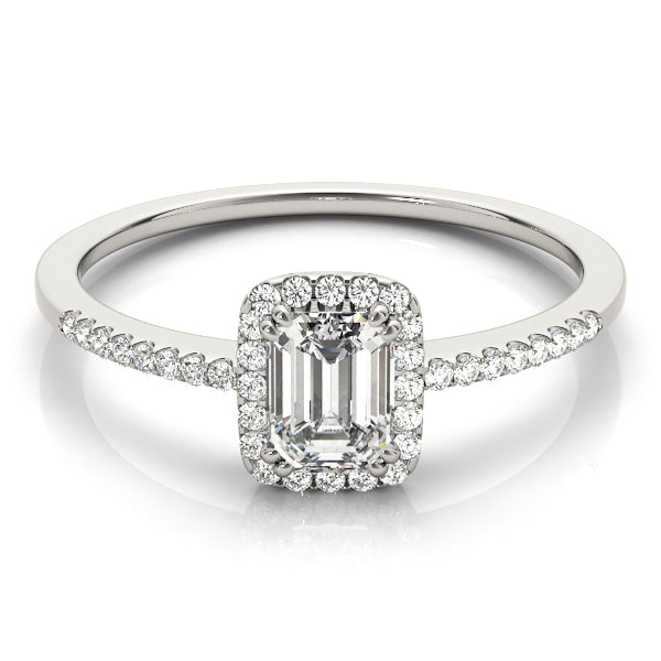 Halo with Pavé Shank Emerald Cut Engagement Ring - Elgrissy Diamonds