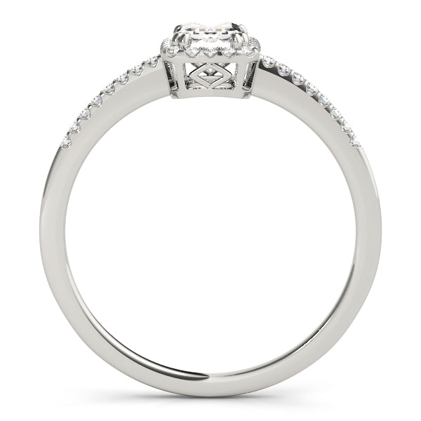 Halo with Pavé Shank Emerald Cut Engagement Ring - Elgrissy Diamonds