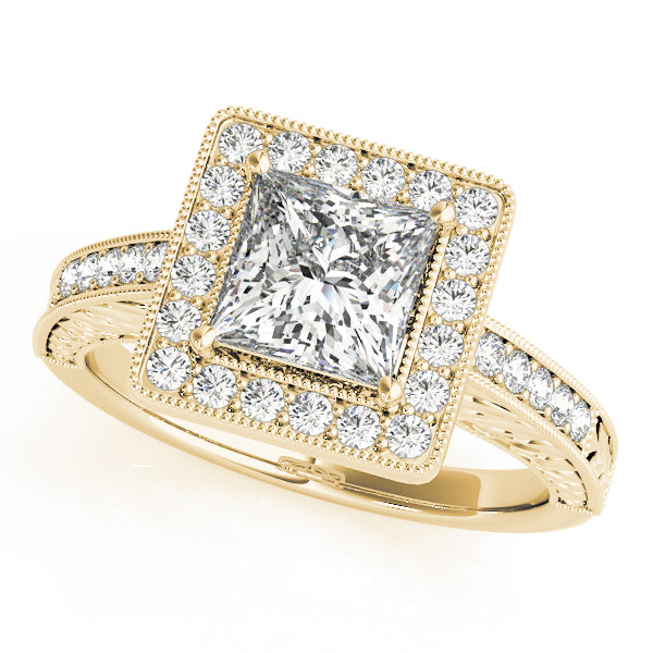 Vintage Halo Bezel Channel set Princess Cut Engagement Ring - Elgrissy Diamonds
