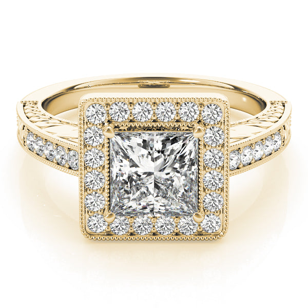 Vintage Halo Bezel Channel set Princess Cut Engagement Ring - Elgrissy Diamonds