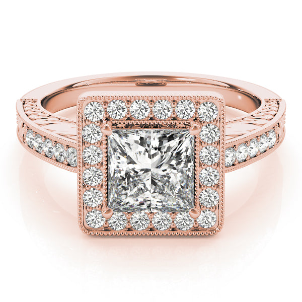 Vintage Halo Bezel Channel set Princess Cut Engagement Ring - Elgrissy Diamonds