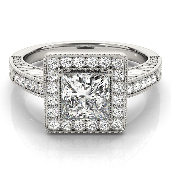 Vintage Halo Bezel Channel set Princess Cut Engagement Ring - Elgrissy Diamonds