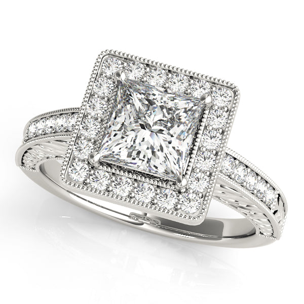Vintage Halo Bezel Channel set Princess Cut Engagement Ring - Elgrissy Diamonds