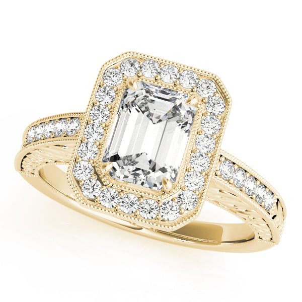 Vintage Halo Solitaire Emerald Cut Engagement RIng - Elgrissy Diamonds