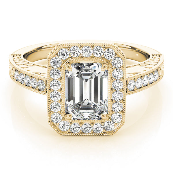 Vintage Halo Solitaire Emerald Cut Engagement RIng - Elgrissy Diamonds