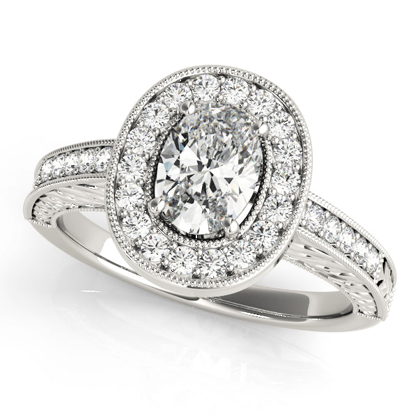 Vintage Bezel Halo Pavé Oval Engagement Ring - Elgrissy Diamonds