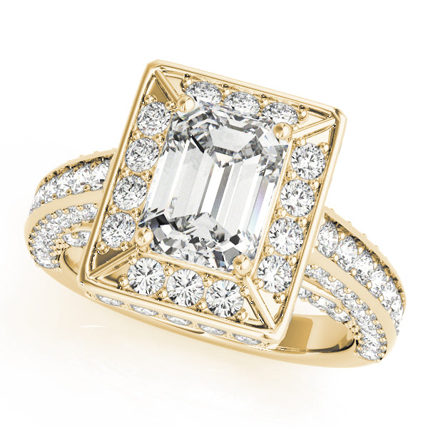 Halo Pavé Bridge Accent Emerald Cut Engagement Ring - Elgrissy Diamonds